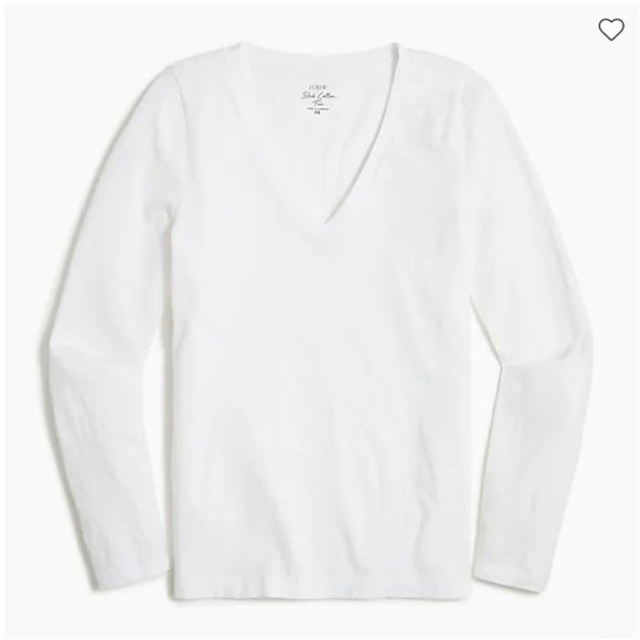 NWT J. Crew White Long-Sleeve Vintage Slub Cotton V-Neck Tee - Picture 1 of 10
